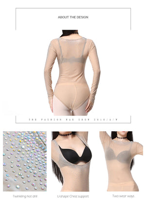 Plus Size Leotard Women Dance Accessories Long Sleeves Tops Belly Dance Bodysuit Stocking
