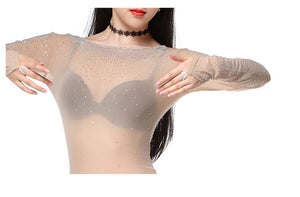 Plus Size Leotard Women Dance Accessories Long Sleeves Tops Belly Dance Bodysuit Stocking