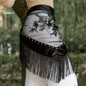 Belly Dance Embroidery Velvet Fabric Fringes Practice Hip Scarf