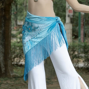 Belly Dance Embroidery Velvet Fabric Fringes Practice Hip Scarf