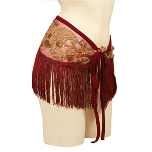 Belly Dance Costume Sequins Tassels Wrap Fringes Hip Scarf with Gold Coins