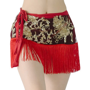 Belly Dance Costume Sequins Tassels Wraps Hip Scarf with Gold Coins