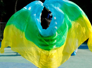 100% Silk belly dance veil Yellow Green Turq