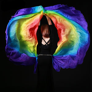 100% Semi Circle Silk Belly Dance Costume Gradient Double Veils 2pc